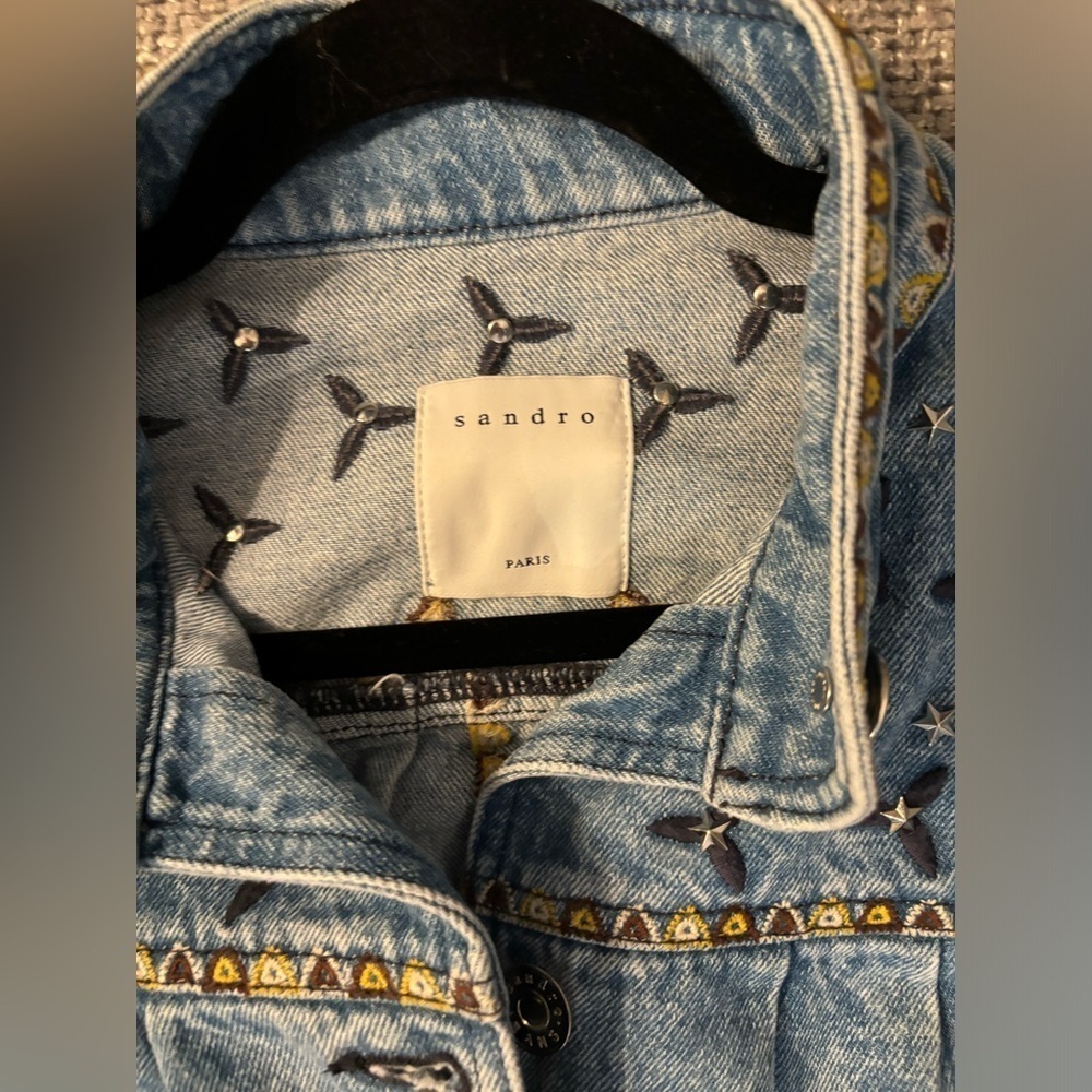 Brand new with tag AUTHENTIC women denim Sandro embroidered Jacket 40! - Picture 9 of 17